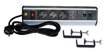 Блок распределения питания Lanmaster LAN-WA-DC/3G+2UC+2C6 гор.размещ. 3xSchuko 2xUSB 2xRJ45 базовые 16A Schuko 3м от магазина РЭССИ