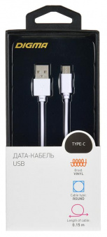 Кабель Digma TYPE-C-0.15M-WH USB (m)-USB Type-C (m) 0.15м белый от магазина РЭССИ