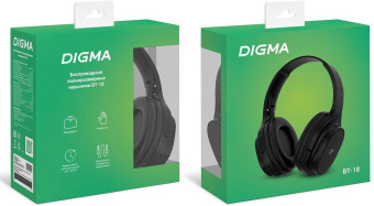 Гарнитура накладные Digma BT-18 черный беспроводные bluetooth оголовье (BT18B) от магазина РЭССИ