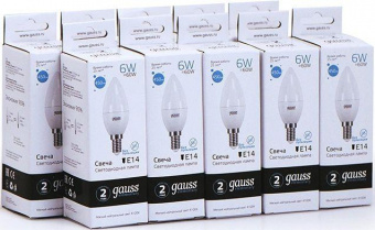 Лампа светодиодная Gauss Elementary 6Вт цок.:E14 свеча 220B 4100K св.свеч.бел.ней. C37 (упак.:10шт) (33126) от магазина РЭССИ