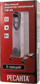 Радиатор масляный Ресанта ОМ-5Н 1000Вт белый от магазина РЭССИ