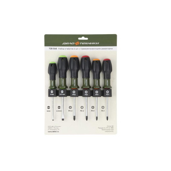 Набор отвёрток Дело Техники с трехкомпонентными рукоятками 4х100; 65х100; PH1х100; PH2х100; PZ1х100; PZ2х100 мм 6 штук 728065 от магазина РЭССИ