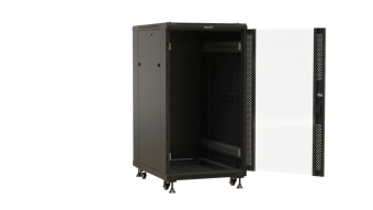 Шкаф коммутационный Hyperline (TTBR-1866-AS-RAL9004) напольный 18U 600x600мм пер.дв.стекл задн.дв.спл.стал.лист 800кг черный 510мм 64.1кг 988мм IP20 сталь от магазина РЭССИ