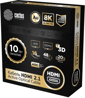 Кабель аудио-видео Cactus CS-HDMI-AOC-2.1-20 HDMI (m)/HDMI (m) 20м. позолоч.конт. черный от магазина РЭССИ
