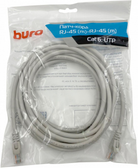 Патч-корд Buro UTP 4 пары cat6 CCA molded 5м серый RJ-45 (m)-RJ-45 (m) от магазина РЭССИ