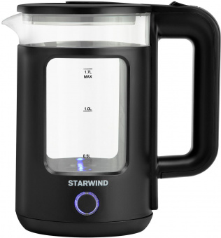 Чайник электрический Starwind SKG1053 1.7л. 1800Вт черный (корпус: стекло) от магазина РЭССИ