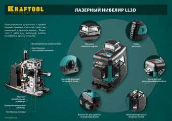 Лазерный нивелир KRAFTOOL LL-3D-2 360 градусов 34640-2 от магазина РЭССИ