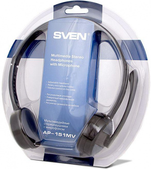 Гарнитура накладные Sven AP-151MV 1.2м черный проводные оголовье (SV-015411) от магазина РЭССИ