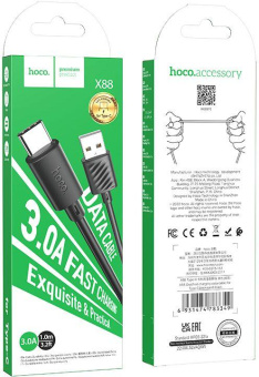 Кабель Hoco X88 Gratified X88 GRATIFIED TYPE-C USB-A-USB Type-C 1м черный от магазина РЭССИ
