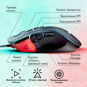 Мышь GMNG XM004 черный/красный оптическая 12800dpi USB для ноутбука 8but от магазина РЭССИ