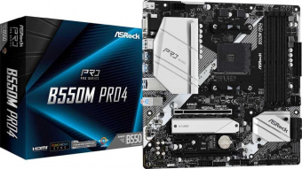 Материнская плата Asrock B550M PRO4 Soc-AM4 AMD B550 4xDDR4 mATX AC`97 8ch(7.1) GbLAN RAID+VGA+HDMI+DP от магазина РЭССИ
