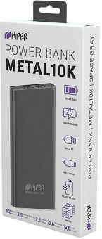 Мобильный аккумулятор Hiper Metal10K 10000mAh 2.4A 2xUSB темно-серый (METAL 10K SPACE GRAY) от магазина РЭССИ