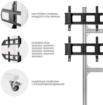 Подставка для телевизора Onkron FSPRO2L-22 черный 40"-55" макс.200кг напольный мобильный от магазина РЭССИ