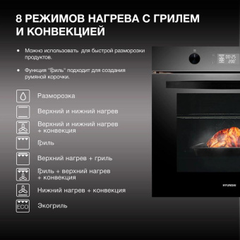 Духовой шкаф Электрический Hyundai HEO 6646 BG черное стекло от магазина РЭССИ