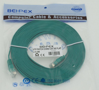 Патч-корд Flat cat5E molded 5м зеленый RJ-45 (m)-RJ-45 (m) от магазина РЭССИ