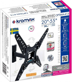 Кронштейн для телевизора Kromax OPTIMA-413 серый 20"-55" макс.30кг настенный поворотно-выдвижной и наклонный от магазина РЭССИ
