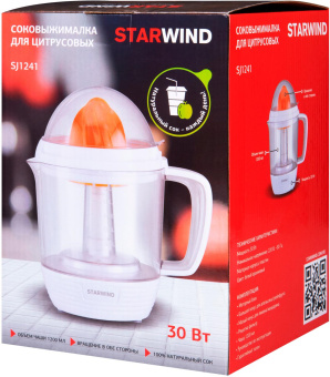 Соковыжималка цитрусовая Starwind SJ1241 30Вт рез.сок.:1200мл. белый/прозрачный от магазина РЭССИ