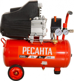 Компрессор поршневой Ресанта КП-24/260М масляный 260л/мин 24л 2000Вт красный/черный от магазина РЭССИ