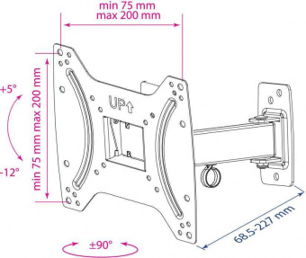 Кронштейн для телевизора Kromax OPTIMA-203 черный 15"-42" макс.25кг настенный поворот и наклон от магазина РЭССИ