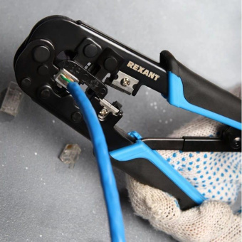 Инструмент обжимной Rexant HT-568R 12-3432-1 для RJ-45/RJ-12/RJ-11 (упак:1шт) черный/синий от магазина РЭССИ