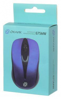 Мышь Оклик 675MW черный/синий оптическая (800dpi) беспроводная USB для ноутбука (3but) от магазина РЭССИ