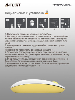 Мышь A4Tech Fstyler FG20S Daisy белый/желтый оптическая (2000dpi) silent беспроводная USB для ноутбука (4but) от магазина РЭССИ