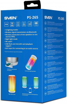 Колонка порт. Sven АС PS-265 белый 10W 1.0 BT/3.5Jack/USB 10м 2000mAh (без.бат) (SV-021344) от магазина РЭССИ