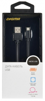 Кабель Digma MICROUSB-1.2M-BLK USB (m)-micro USB (m) 1.2м черный от магазина РЭССИ