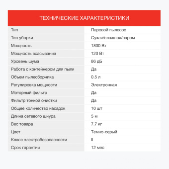 Пылесос паровой Starwind SSV9555 1800Вт темно-серый/серебристый от магазина РЭССИ