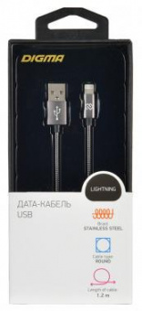 Кабель Digma LIGHT-1.2M-G USB (m)-Lightning (m) 1.2м темно-серый от магазина РЭССИ