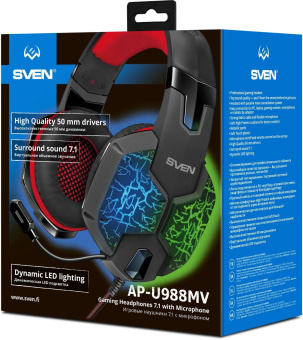 Наушники с микрофоном Sven AP-U988MV черный/красный 2.2м мониторные оголовье от магазина РЭССИ