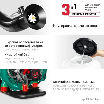 Опрыскиватель Зубр Мастер ОПБ-14-43 бенз. ранц. 14л зеленый от магазина РЭССИ