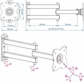 Кронштейн для телевизора Kromax DIX-15 черный 15"-28" макс.30кг настенный поворот и наклон от магазина РЭССИ