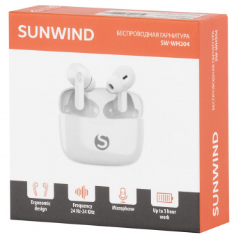 Гарнитура внутриканальные SunWind SW-WH204 белый беспроводные bluetooth в ушной раковине (SW-WH204W) от магазина РЭССИ