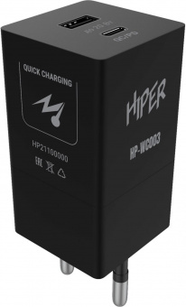 Сетевое зар./устр. Hiper HP-WC003 3A+2.22A (PD+QC) USB-C/USB-A универсальное черный от магазина РЭССИ