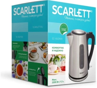 Чайник электрический Scarlett SC-EK21S13 1.7л. 2200Вт серебристый/черный корпус: металл/пластик от магазина РЭССИ