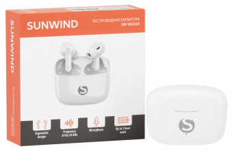 Гарнитура внутриканальные SunWind SW-WH204 белый беспроводные bluetooth в ушной раковине (SW-WH204W) от магазина РЭССИ