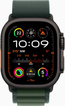 Смарт-часы Apple Watch Ultra 2 2024 A2986 49мм OLED корп.черный титан Alpine loop рем.темно-зеленый разм.брасл.:145-190мм (MX4R3ZP/A) от магазина РЭССИ