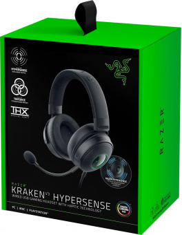 Наушники с микрофоном Razer Kraken V3 HyperSense черный 2м мониторные оголовье (RZ04-03770100-R3M1) от магазина РЭССИ