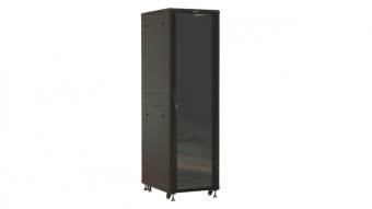 Шкаф серверный Hyperline (TTBR-4268-AS-RAL9004) напольный 42U 600x800мм пер.дв.стекл задн.дв.перфор. 4 бок.пан. 1000кг черный 710мм 2055мм IP20 от магазина РЭССИ