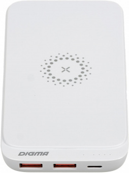Мобильный аккумулятор Digma DGPQ10E 10000mAh 3A QC PD 20W 2xUSB беспроводная зарядка белый (DGPQ10E20PWT) от магазина РЭССИ
