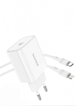 СЗУ Type-C Borofone BA57A (20W, PD, кабель Type-C-Lightning) Белый от магазина РЭССИ