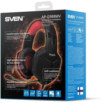 Наушники с микрофоном Sven AP-G988MV черный/красный 2.2м накладные оголовье (SV-014797) от магазина РЭССИ