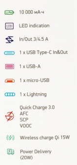 Мобильный аккумулятор Digma DGPQ10G 10000mAh 3A QC PD 20W 1xUSB беспров.зар. зеленый (DGPQ10G22CGN) от магазина РЭССИ