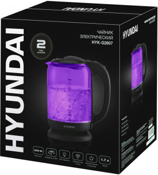 Чайник электрический Hyundai HYK-G5809 1.7л. 2200Вт фиолетовый/черный (корпус: стекло) от магазина РЭССИ