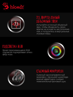 Наушники с микрофоном A4Tech Bloody G573 черный 2м мониторные USB оголовье (G573) от магазина РЭССИ
