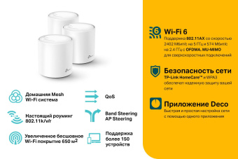 Бесшовный Mesh роутер TP-Link Deco X60(3-Pack) AX5400 10/100/1000BASE-TX белый (упак.:3шт) от магазина РЭССИ