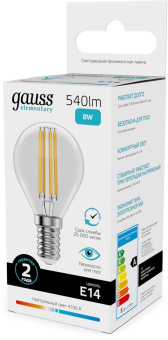 Лампа филам. Gauss Filament 8Вт цок.:E14 шар св.свеч.бел.нейт. (упак.:10шт) (52128) от магазина РЭССИ