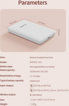 Мобильный аккумулятор Romoss WSS05 5000mAh 3A PD беспров.зар. белый от магазина РЭССИ