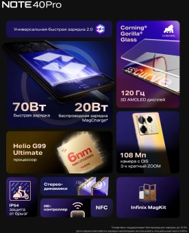 Смартфон Infinix X6850 Note 40 Pro 256Gb 8Gb золотой моноблок 3G 4G 2Sim 6.78" 1080x2436 Android 14 108Mpix 802.11 a/b/g/n/ac NFC GPS GSM900/1800 GSM1900 TouchSc Protect FM от магазина РЭССИ